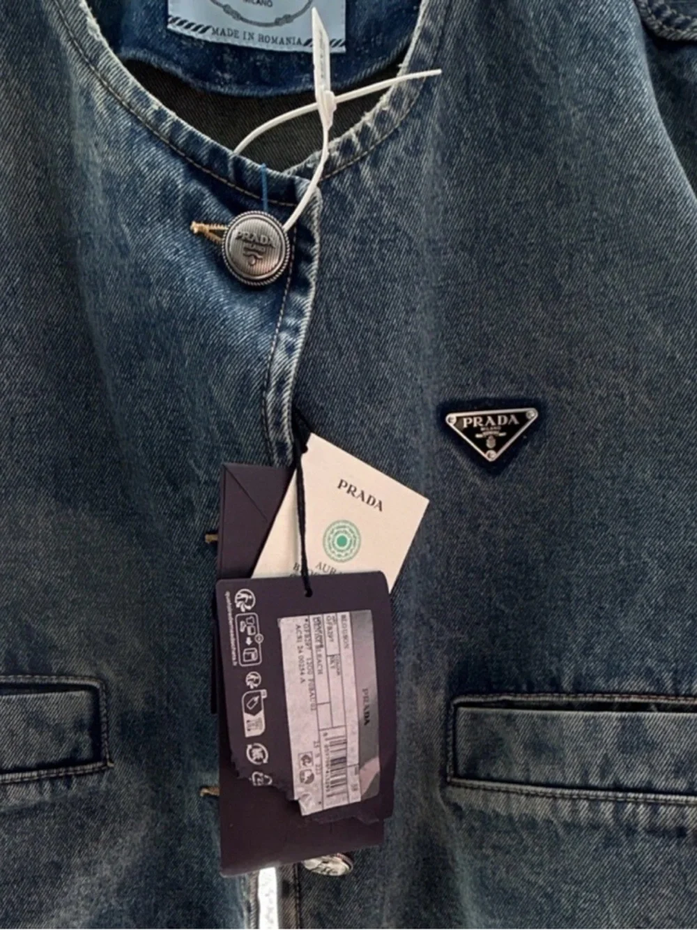 Prada Blue Denim Jacket with Triangular Logo - Picture 2 of 4